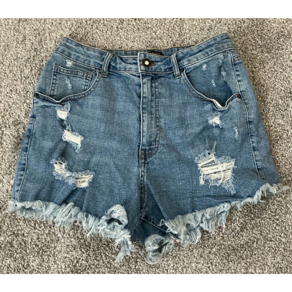 Elite Jeans Shorts Size 11/12 Blue Denim Distressed Frayed